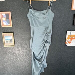 Cider Blue Spaghetti Strap Asymmetrical Dress